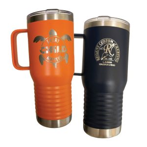 20 oz. Polar Camel Vacuum Insulated Travel Mugs in orange and black