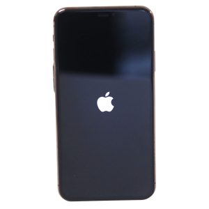 Back of an iPhone 13 Midnight showing the Apple logo.